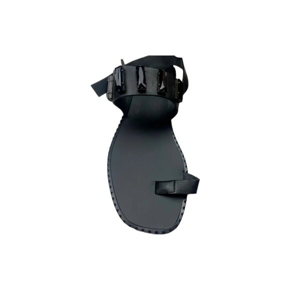 Tomas Maier Black Jewel Sandal Toe Loop Ring Gladiator Flat Boho Size 8 - Picture 5 of 13